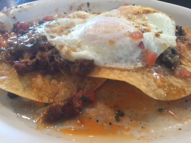Spicy breakfast tostada at Crossroads Diner Dallas